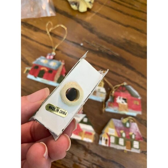 Vintage Painted Filigree Metal House Mill Barn Ornament Christmas Light Covers - Picture 3 of 4